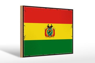 Holzschild Flagge Boliviens 30x20 cm Retro Flag of Bolivia Deko Schild wooden sign