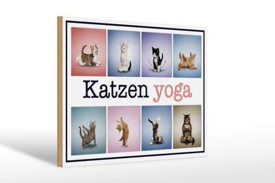 Holzschild Katze 30x20 cm Katzen Yoga Wanddeko Deko Schild wooden sign