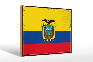 Holzschild Flagge Ecuadors 30x20 cm Retro Flag of Ecuador Deko Schild wooden sign