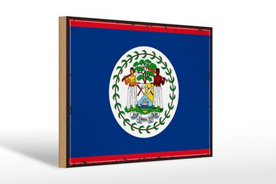 Holzschild Flagge Belizes 30x20 cm Retro Flag of Belize Deko Schild wooden sign