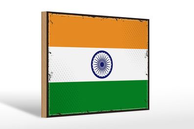 Holzschild Flagge Indiens 30x20 cm Retro Flag of India Deko Schild wooden sign