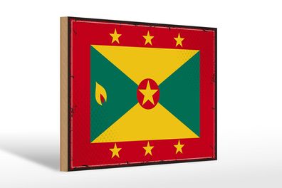 Holzschild Flagge Grenadas 30x20 cm Retro Flag of Grenada Deko Schild wooden sign