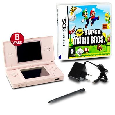 DS Lite Handheld Konsole rosa #74B + ähnl Ladekabel + Spiel New Super Mario Bros.