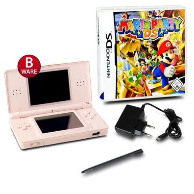 DS Lite Handheld Konsole rosa #74B + ähnliches Ladekabel + Spiel Mario Party DS