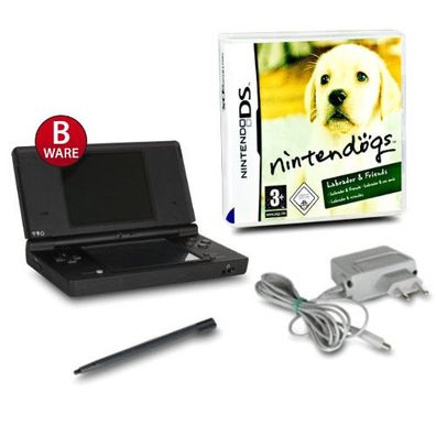 Nintendo DSi Konsole Schwarz #81B + Ladekabel + Nintendogs - Labrador & Friends