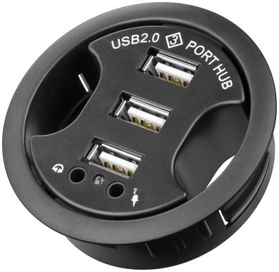 3-fach USB 2.0 Hi-Speed Einbau-HUB/ Verteiler + Audiozum Einbau in 60 mm Tischd...