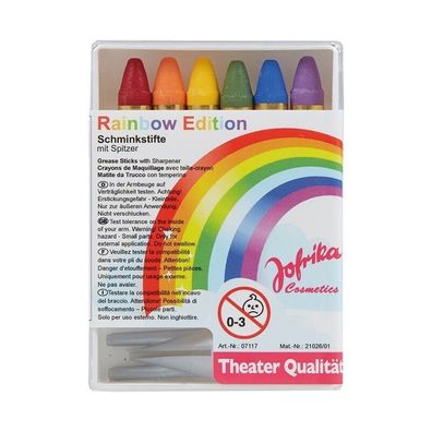 Jofrika Cosmetics 707117 - Schminkstifte Regenbogen mit Spitzer, 6 Stifte
