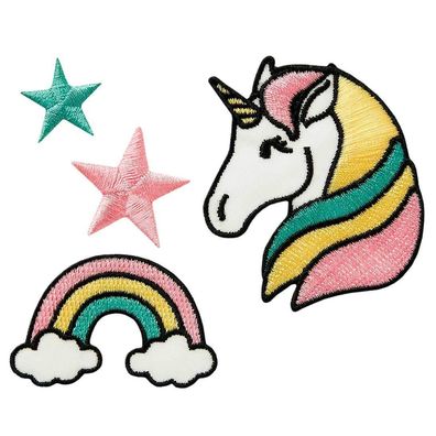 18101 Create Einhorn Applikationen, 4 Stück Flicken Aufbügeln Aufnähen Aufkleben