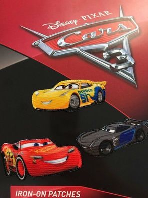 Disney Pixar Cars 3 Mc Queen Flicken - Aufnäher - Iron on Patches, 3er SET Auto