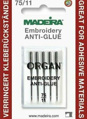 Madeira 9456 Anti-Glue Maschinennadeln, Nähmaschinennadeln Anti Klebstoff 75 #11