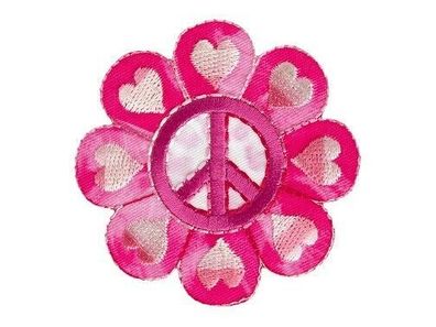 Mono Quick 08149 Peace Zeichen, Herz Blume pink, Bügelbild, Patch