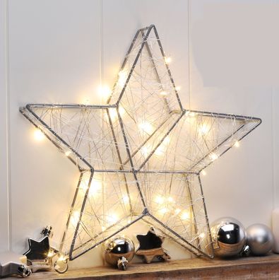 Metall Weihnachts Stern mit Timer - 40 LED / 30cm - Tisch Fenster Deko Licht Batterie