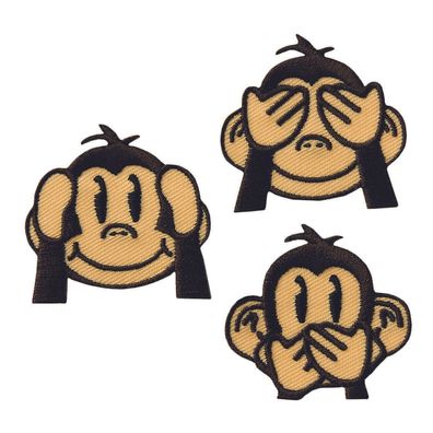 16137 Emoji Affen Flicken 3er Set, Applikation Aufbügeln "Drei weise Affen"