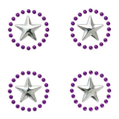 4er Strass Applikationen, Bügelbild Strassmotive 4er Set Herzen Sterne rosa lila