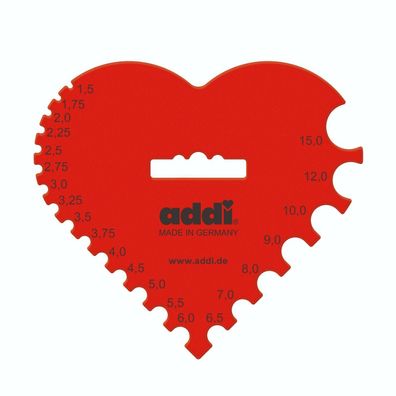 Addi 4097 Nadelmaß, Kunststoff, rotes Herz, 1,5 – 15 mm Durchmesser