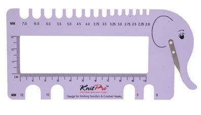 KnitPro 1099x Nadelmaß mit Garn Cutter und Lineal - Elefant lila, rosa 2,0 - 12mm