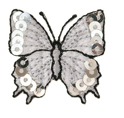 Mono Quick 04422 Schmetterling, Pailletten, silber Bügelbild, Patch, ca.3,1 x 3,