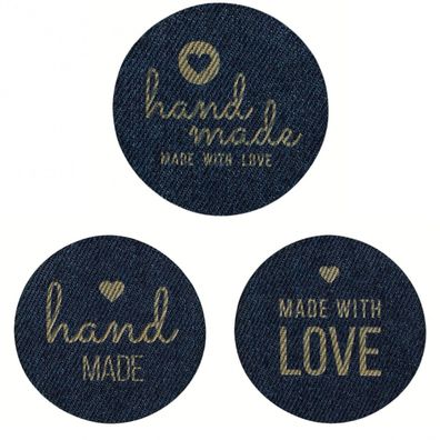 Mono Quick 0418x Handmade Jeans, Bügelbild, Patch, Made with Love Rund Label