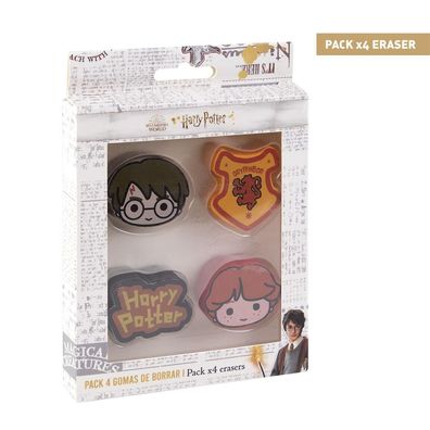 Harry Potter Radiergummis, Aufsteckradierer - 4er Pack- Eraser Radierer Gryffind