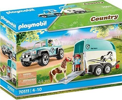 Playmobil Country 70511 PKW mit Ponyanhänger Spielzeugauto 44 Teile Kinder Pferd