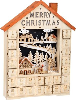 Adventskalender mit Beleuchtung LED Holz Deko Nostalgie Merry Christmas