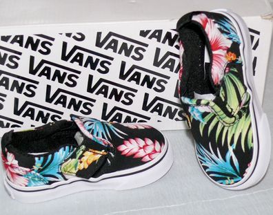 Vans ASHER V SLIP-ON T'S Canvas Kinder Schuhe Sneaker EU 21 Tropical Florial BLK