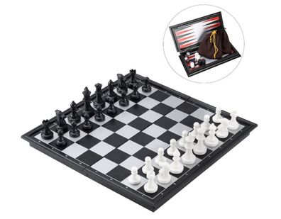 Schach und Dame und Backgammon-Set, Reisespiel magnetisch, Stücke Klappbrett