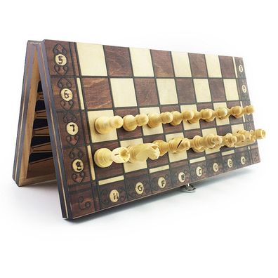 Super magnetisches hölzernes Schach-Backgammon-Dame-Spiel, altes Reiseset