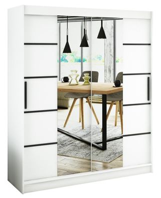 Kleiderschrank, Schiebetürenschrank Schlafzimmer, Schrank mit Spiegel BRENT V4 200 cm