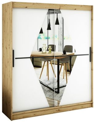 Kleiderschrank Schiebetürenschrank Schlafzimmer, Schrank mit Spiegel BRENT BOL 200 cm
