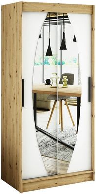 Kleiderschrank Schiebetürenschrank Schlafzimmer, Schrank mit Spiegel BRENT ELY 100 cm