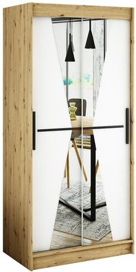 Kleiderschrank Schiebetürenschrank Schlafzimmer, Schrank mit Spiegel BRENT MAR 100 cm