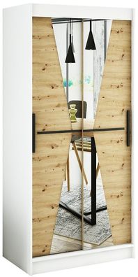 Kleiderschrank Schiebetürenschrank Schlafzimmer, Schrank mit Spiegel BRENT MAR 120 cm