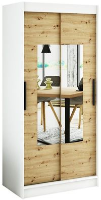 Kleiderschrank Schiebetürenschrank Schlafzimmer Schrank mit Spiegel BRENT TOR 100 cm