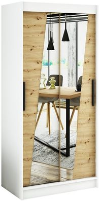 Kleiderschrank Schiebetürenschrank Schlafzimmer, Schrank mit Spiegel BRENT RHO 120 cm