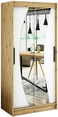 Kleiderschrank Schiebetürenschrank Schlafzimmer Schrank mit Spiegel BRENT WAV 100 cm