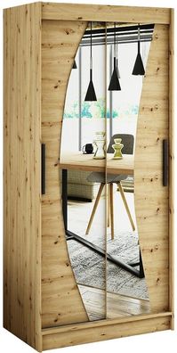 Kleiderschrank Schiebetürenschrank Schlafzimmer Schrank mit Spiegel BRENT WAV 120 cm