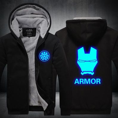 Armor Spider Man Verdickt Warmer Leuchtender Kapuzenmantel Herren Zip Hoody