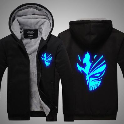 Ichigo Kurosaki Druck Verdickt Warmer Leuchtender Kapuzenmantel Herren Zip Hoody