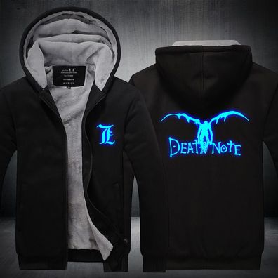 Anime Death Note Verdickt Warmer Leuchtender Kapuzenmantel Herren Zip Hoody