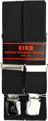 Eiko Hosenträger Schwarz extra lang mit 4er Clip Metall-Rückenteil