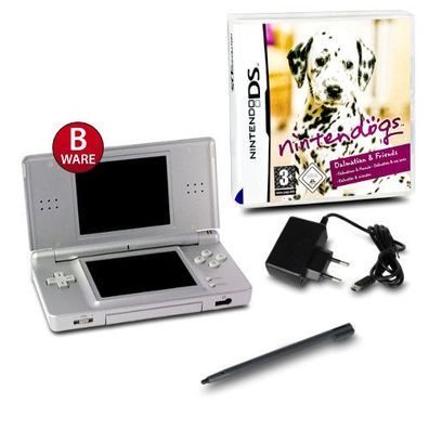 DS Lite Handheld Konsole silber #73B + Spiel Nintendogs - Dalmatiner & Friends