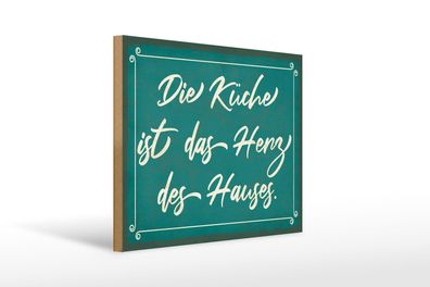 Holzschild Spruch 40x30 cm Küche ist das Herz des Hauses Deko Schild wooden sign