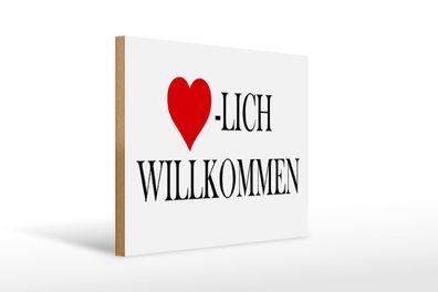 Holzschild Spruch 40x30 cm Herzlich Willkommen Geschenk Deko Schild wooden sign