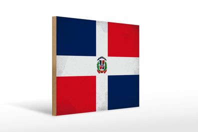 Holzschild Flagge Dominikanische Republik 40x30 cm Vintage Schild wooden sign
