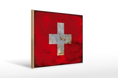 Holzschild Flagge Schweiz 40x30 cm Flag Switzerland Rost Deko Schild wooden sign
