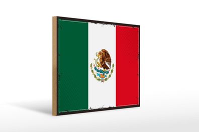 Holzschild Flagge Mexikos 40x30 cm Retro Flag of Mexico Deko Schild wooden sign