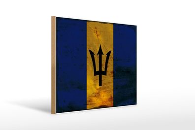 Holzschild Flagge Barbados 40x30 cm Flag of Barbados Rost Schild wooden sign