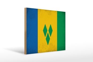 Holzschild Flagge Saint Vincent Grenadinen 40x30 cm Vintage Schild wooden sign