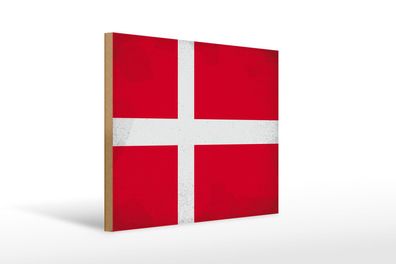 Holzschild Flagge Dänemark 40x30 cm Flag of Denmark VintageSchild wooden sign